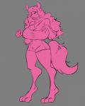 anthro big_breasts biped breasts cleavage clothed clothing female fluffy fluffy_tail grey_background huge_breasts simple_background solo standing tail thick_thighs tight_clothing scarfyace canid canine canis mammal wolf 4:5 digital_drawing_(artwork) digital_media_(artwork) full-length_portrait hi_res pink_theme portrait