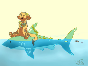 ambiguous_feral ambiguous_gender anthro brown_body brown_fur duo featureless_crotch feral fur male male_anthro mouth_closed nude partially_submerged side_view simple_eyes sitting swimming tan_body tan_fur chumbasket chumbasket_(character) aquatic fish hybrid hyena mammal mustelid otter shark 2013 4:3 absurd_res dated hi_res