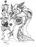 admiring ambiguous_gender anthro bracelet forehead_gem gem group heart_symbol holding_object horn horn_jewelry horn_ring jewelry one_eye_closed orb ring_(jewelry) smile wink pokelai bandai_namco mythology tales_of_(series) tales_of_rebirth shaorune avian bird canid canine dragon hybrid mammal marine mythological_creature mythological_scalie scalie 2005 monochrome traditional_media_(artwork)