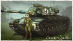 anthro assault_rifle boots breasts clothing female footwear grass gun hand_in_pocket jumpsuit m60_patton m60a3 outside plant pockets ranged_weapon rifle shoes solo tank_(vehicle) vehicle weapon charmersshelter equid equine horse mammal 16:9 2025 hi_res widescreen