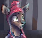 ambiguous_gender anthro clothed clothing eyebrows female freckles fully_clothed green_eyes hat headgear headwear jacket letterman_jacket open_mouth raised_inner_eyebrows shocked solo topwear ebonytails bojack_horseman netflix penny_carson deer mammal bust_portrait digital_media_(artwork) portrait reaction_image