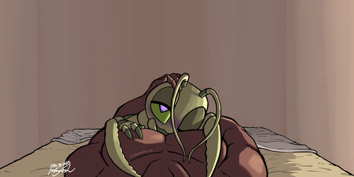 3_fingers 4_arms antennae_(anatomy) anthro athletic athletic_human athletic_male bed bedroom blush cuddling diamond_pupils duo exoskeleton faceless_character faceless_human faceless_male fingers furniture green_body green_exoskeleton green_sclera hand_on_head hug human_on_anthro interspecies larger_anthro larger_male lying lying_on_another male male_on_anthro male_on_human mandibles morning morning_after multi_arm multi_limb multicolored_body multicolored_exoskeleton nude on_back on_front one_eye_closed pupils purple_pupils raptorial_(anatomy) size_difference smaller_anthro smaller_male smile two_tone_body two_tone_exoskeleton yellow_body yellow_exoskeleton wayesh azaan_(wayesh) daniel_(wayesh) arthropod human insect mammal mantis absurd_res hi_res signature andromorph_(lore)