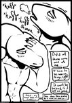 anthro black_and_white blush breath clothed clothing comic dialogue english_text fish hand_on_head hi_res line_art looking_down male marine monochrome multiple_images onomatopoeia panting profanity qwaxi~lixard shaking shark signature solo sound_effects text topless topless_male trembling