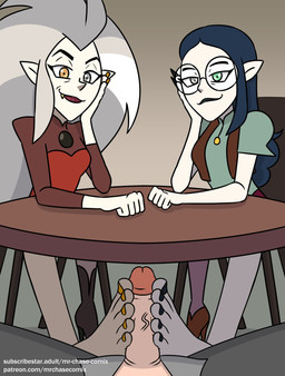 blue_hair collaborative collaborative_footjob collaborative_sex double_footjob eyewear feet female foot_fetish foot_play footjob genitals glasses group group_sex hair heterochromia humanoid_feet humanoid_pointy_ears not_furry penile penis plantigrade pointy_ears sex under_table_footjob mrchasecomix disney the_owl_house eda_clawthorne lilith_clawthorne human humanoid mammal witch_(the_owl_house) hi_res