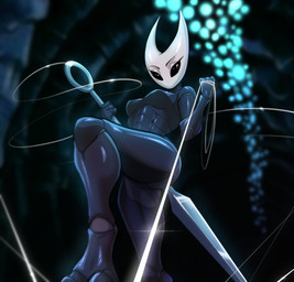 anthro black_body black_eyes breasts butt butt_from_the_front eyebrows eyelashes feet female glistening glistening_body melee_weapon nude solo weapon spacemaxmarine hollow_knight_(franchise) team_cherry hornet_(hollow_knight) arthropod insect 2025 hi_res