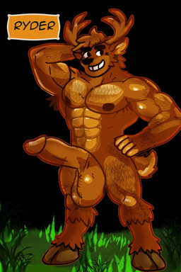 abs anthro antlers armpit_hair balls big_balls big_penis body_hair chest_hair erection genitals glans happy_trail hooves horn huge_balls huge_penis humanoid_genitalia humanoid_penis leg_hair male muscular muscular_male nipples nude pecs penis pubes ryder_(anthroterra) solo tail text rumortheseagull anthroterra deer mammal 2:3 english_text hi_res