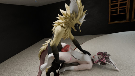 2_penises anthro black_body black_fur blue_eyes brown_hair collar collar_tag duo femboy from_front_position fur fur_markings genitals gold_(metal) gold_jewelry groping_chest hair highlights_(coloring) horn jewelry male male/male markings multi_genitalia multi_penis penetration penis piercing pink_body pink_eyes pink_fur pink_highlights red_leather slit_penetration slit_play standing_missionary_position touching_tips white_body white_fur yellow_body yellow_fur jman7407 cici_(munbun) james_enderblud lagomorph leporid mammal nardoragon rabbit 16:9 3d_(artwork) digital_media_(artwork) hi_res widescreen