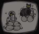 anthro areola big_breasts big_butt breasts butt disembodied_hand duo female hazmat_suit huge_breasts huge_butt huge_hips huge_thighs looking_back nipples solo_focus spread_butt spreading thick_thighs wide_hips yellow_eyes thfooxxir domestic_cat felid feline felis goo_creature mammal hi_res