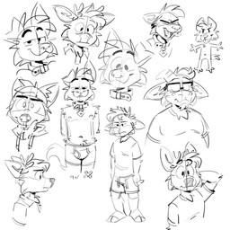 anthro antlers bandage barefoot bedroom_eyes bottomwear boxer_briefs bulge clothing collar collared_shirt drawstrings eyebrows eyes_closed feet freckles group half-closed_eyes hand_behind_head hands_behind_back hoodie horn laugh male narrowed_eyes polo_shirt seductive shirt shorts smile teeth_showing thick_eyebrows tongue tongue_out tongue_showing topwear underwear tinydeerguy darwin_(tinydeerguy) gary_(tinydeerguy) matt_riskely sam_(tinydeerguy) bovid canid canine canis caprine deer domestic_dog goat mammal procyonid raccoon 1:1 hi_res monochrome