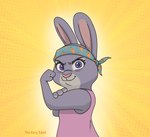 anthro clothed clothing female fur grey_body grey_fur kerchief looking_at_viewer pink_nose purple_eyes solo the_gory_saint disney we_can_do_it! zootopia bonnie_hopps rosie_the_riveter lagomorph leporid mammal rabbit 2022