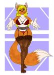 anthro blonde_hair bra breasts clothed clothing female garter_belt garter_straps hair legwear lingerie looking_at_viewer offering_hug panties smile solo standing stockings thick_thighs thigh_highs underwear wide_hips alruic rose_(skaii-flow) canid canine fox mammal hi_res