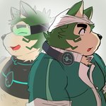 anthro armor electronics eyebrows eyewear fur goggles green_body green_fur headphones headphones_around_neck kerchief male overweight solo superhero thick_eyebrows 6dn0vhreox33763 lifewonders live_a_hero mokdai canid canine canis domestic_dog mammal 1:1 hi_res