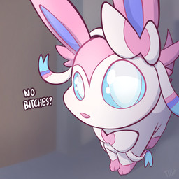 3_toes ambiguous_gender blue_body blue_eyes blue_fur blue_sclera feet feral fur looking_at_viewer multicolored_body multicolored_fur pink_body pink_ears pink_fur pink_nose pink_tail ribbons_(anatomy) simple_background solo tail text toes white_body white_fur white_text tblslt nintendo no_bitches? pokemon eeveelution generation_6_pokemon pokemon_(species) sylveon 1:1 2025 artist_name icon meme signature