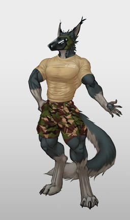 3_toes anthro clothing digitigrade feet machine male multicolored_body muscular muscular_male pawpads protogen_visor solo tail tassels toes masongreen hybrid protogen absurd_res hi_res