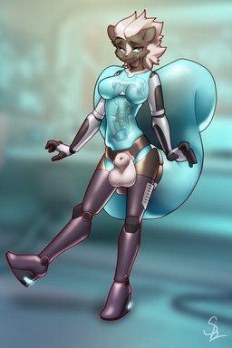 animal_genitalia anthro balls genitals gynomorph intersex joints machine robotic robotization sheath solo translucent translucent_body translucent_tail nariikhan robot robot_anthro hi_res
