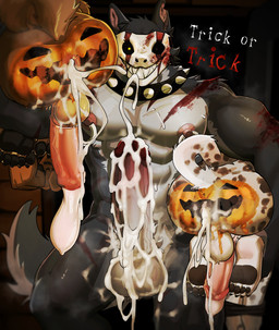 abs after_anal anthro anthro_on_anthro arms_tied balls barazoku biped black_body black_fur bodily_fluids bodypaint bound brown_body brown_fur carrying_another collar countershading cum cum_from_ass cum_in_ass cum_inside cum_spurt cum_string cumshot_after_pull_out ear_scar erection feet front_view fur genital_fluids genitals glans grin group hindpaw holidays humanoid_genitalia humanoid_penis larger_anthro larger_male leaking_cum leopard_spots male male/male male_anthro mask monotone_body monotone_fur multicolored_body multicolored_fur muscular muscular_anthro muscular_male nipples nude nude_anthro nude_male paws pecs penis pull_out scar shoulder_carry size_difference smaller_anthro smaller_male smile spiked_collar spikes spots trick-or-treating trio two_tone_body two_tone_fur white_body white_countershading white_fur uro0000 halloween canid canine canis felid leopard mammal pantherine wolf 2023 absurd_res digital_drawing_(artwork) digital_media_(artwork) hi_res shaded soft_shading