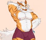 anthro arm_hair armpit_hair biceps body_hair chest_hair clothing fur hair hand_behind_head happy_trail male muscular muscular_anthro muscular_male navel nipples pecs pubes raised_arm simple_background standing tail underwear isaacyote_(artist) nintendo pokemon archie_(isaacyote) arcanine canid generation_1_pokemon mammal pokemon_(species) digital_drawing_(artwork) digital_media_(artwork) hi_res