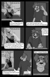 anthro clothing dialogue male muscular smile text dbruin canid canine mammal comic english_text greyscale monochrome