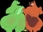 anthro beard big_butt black_nose body_hair butt butt_bump butt_hair cellulite duo eyebrows eyes_closed facial_hair green_body huge_butt male muscular mustache orange_body smile thick_eyebrows thick_thighs wide_hips unknown_artist dad_bandicoot_(gman420) gawjo alligator alligatorid bandicoot crocodilian mammal marsupial reptile scalie alpha_channel