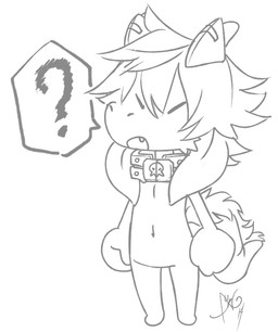 anthro bone chibi collar eyes_closed fangs fur furgonomics hair horn navel open_mouth question_mark simple_background skull solo speech_bubble standing teeth white_background durg_(artist) mythology durg sd dragon furred_dragon furred_scalie mythological_creature mythological_scalie scalie monochrome pictographics signature