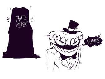 angry artificial_intelligence bow_tie clothing duo encouragement glitch hat headgear headwear machine male monolith ringmaster ringmaster_outfit speech_bubble suit text top_hat wooly_(artist) glitch_productions i_have_no_mouth_and_i_must_scream the_amazing_digital_circus am_(ihnmaims) caine_(tadc) digital_creature humanoid living_machine tooth_creature 2026 absurd_res crossover digital_drawing_(artwork) digital_media_(artwork) english_text hi_res monochrome