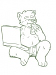 3_toes anthro biped boxers_(clothing) clothed clothing container eating feet food fur inner_ear_fluff looking_down male pizza pizza_box sitting slightly_chubby solo toes topless tuft underwear heyitscousindave cousin_dave canid canine canis coyote mammal 2016 green_and_white monochrome