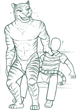 abs anthro bottomwear briefs bulge claw_marks clothing duo exclamation_point faceless_character faceless_human faceless_male fur hand_on_shoulder lapdance larger_male male male/male muscular muscular_male seductive shorts shoulder_grab size_difference smaller_male striped_body striped_fur stripes torn_clothing underwear zootopia_shorts redout disney zootopia anon tiger_dancer_(zootopia) felid human mammal pantherine tiger 2020 digital_drawing_(artwork) digital_media_(artwork) hi_res monochrome