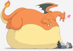 anthro belly belly_crush belly_on_ground belly_squish big_belly blush duo heart_symbol huge_belly hyper hyper_belly male morbidly_obese morbidly_obese_anthro obese obese_anthro overweight overweight_anthro size_difference squish shikizshigls nintendo pokemon charizard generation_1_pokemon mammal pokemon_(species) 2024