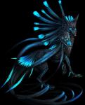 ambiguous_gender black_body black_fur blue_body blue_eyes blue_feathers feathers feral fur quadruped simple_background solo standing transparent_background nukerooster feonix 2015 alpha_channel