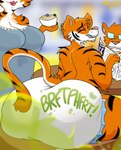 anthro clean_diaper clothed clothing diaper diaper_only fart female fur group hair male topless trio wearing_diaper teasyrat felid mammal pantherine tiger digital_media_(artwork) hi_res