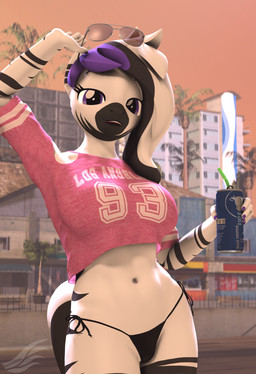 anthro beverage bikini bikini_bottom can clothing container crop_top energy_drink eyewear eyewear_on_head female holding_beverage holding_can holding_container holding_eyewear holding_object holding_sunglasses looking_at_viewer outside shirt solo sunglasses sunglasses_on_head swimwear topwear two-piece_swimsuit wearing_sunglasses wings rainium grand_theft_auto_vi gta_vi_cover_girl hasbro my_little_pony zayla_(rainium) equid equine mammal zebra 3d_(artwork) absurd_res digital_media_(artwork) hi_res source_filmmaker_(artwork)