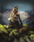 2010 4:5 alectorfencer anthro belgian_shepherd biped breasts canid canine canis claws covering covering_breasts covering_self detailed_background domestic_dog erect_nipples female herding_dog looking_at_viewer mammal mountain nature nimrais_(character) nipples nude outside pastoral_dog plant rock scenery sheepdog shy sitting sky solo tail tree wind wood yellow_eyes