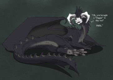 animal_genitalia back_wings black_body black_scales butt claws cloaca countershade_torso countershading dialogue feet female female_feral feral finger_claws folded_wings genitals green_eyes horn long_neck looking_at_viewer lying membrane_(anatomy) membranous_wings on_side open_mouth scales simple_background solo spikes spikes_(anatomy) tail teeth text thick_tail toe_claws tongue vertical_cloaca white_face white_horn wings flamespitter dungeons_and_dragons hasbro mythology wizards_of_the_coast black_dragon_(dnd) dragon dragon_(dnd) mythological_creature mythological_scalie scalie 2025 digital_media_(artwork) english_text hi_res