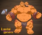 2_heads armor axe beard bottomwear bracers clothing conjoined conjoined_twins duo facial_hair horn loincloth male melee_weapon multi_head muscular nipples orange_body orange_skin solo tusks weapon zoroj lustful_desires gurdar_(lustful_desires) humanoid ogre