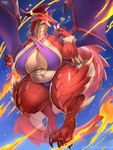 anthro big_breasts bikini blush breasts claws clothing female heart_symbol horn looking_at_viewer red_body red_scales scales smile solo swimwear tail thick_thighs two-piece_swimsuit wings ocaritna cygames dragalia_lost european_mythology mythology nintendo brunhilda_(dragalia_lost) dragon mythological_creature mythological_scalie scalie western_dragon 2022 hi_res