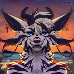 4_ears ambiguous_anthro ambiguous_gender anthro arm_tuft backlighting barbell_piercing black_hair black_horn black_inner_ear_fluff black_markings black_nose blue_eyes blurred_background cheek_tuft detailed_background ear_piercing ear_ring ear_stud ear_tag eyebrow_barbell eyebrow_piercing facial_piercing facial_tuft front_view fur grin hair horn inner_ear_fluff light looking_at_viewer markings multi_ear multicolored_hair multiple_piercings neck_tuft nose_piercing nose_ring nude outside piercing ring_piercing septum_piercing septum_ring sharp_teeth shoulder_tuft smile solo teeth text tuft two_tone_hair water white_body white_fur white_hair rayliicious mythology nitro_(nitrozerg) dragon equid equine hybrid mammal mythological_creature mythological_scalie scalie zebra 1:1 2025 artist_name bust_portrait dated detailed lighting portrait