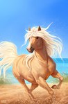 ambiguous_gender beach blue_sky brown_eyes brown_hooves day detailed_background eyelashes feral fur grass hooves mane outside photorealism plant running sand sky snout solo tail tan_body tan_fur unguligrade water white_mane white_tail johis moonlight_riders equid equine horse mammal 2021 adobe_photoshop_(artwork) book_cover cover digital_media_(artwork) digital_painting_(artwork) hi_res official_art shaded