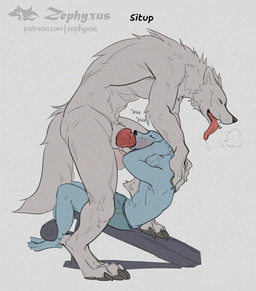 animal_genitalia animal_penis anthro anthro_on_anthro anthro_penetrated anthro_penetrating anthro_penetrating_anthro balls biped canine_genitalia canine_penis claws digitigrade duo erection exercise eyes_closed genitals hand_on_back knot larger_male male male/male male_anthro male_penetrated male_penetrating male_penetrating_male oral oral_penetration paws penetration penis penis_in_mouth sex sexercise sheath sit-up size_difference smaller_male smaller_penetrated toe_claws tongue tongue_out workout workout_equipment zephyxus mythology canid canine canis mammal mythological_canine mythological_creature werecanid werecanine werecreature werewolf wolf 2026 digital_media_(artwork)