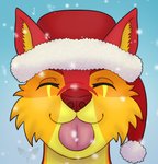 anthro clothing hat headgear headwear holidays male snow solo tongue deanwolfwood christmas canid canine canis mammal wolf digital_media_(artwork)