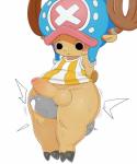 :< anthro antlers balls blush bodily_fluids bottom_heavy bottomless clothed clothing cloven_hooves duo erection foreskin fur genital_fluids genitals hat headgear headwear hooves horn humanoid_genitalia humanoid_penis male male/male penis precum sex short_stack simple_background solo_focus sweat thick_thighs thigh_sex wide_hips abnarie one_piece tony_tony_chopper deer mammal new_world_deer reindeer 2019 5:6 digital_media_(artwork) hi_res