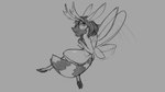 16:9 2018 4k absurd_res anthro antlers breasts digital_drawing_(artwork) digital_media_(artwork) female flying grey_background hand_on_breast hi_res horn hybrid insect_wings looking_at_viewer mammal mits_(character) monochrome nipples nude simple_background smile solo tail watsup widescreen wings