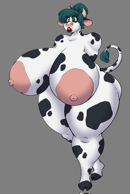 anthro big_breasts breasts female hooves huge_breasts lipstick makeup nude obese overweight solo thick_thighs amajour brewheardt bovid bovine cattle mammal hi_res