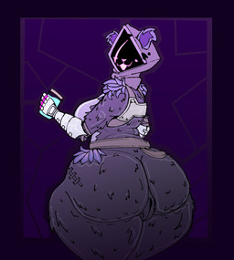 anthro arm_tuft armor big_butt bottom_heavy breasts butt clothing female fur gauntlets genitals gloves handwear hip_tuft huge_butt looking_at_viewer looking_back looking_back_at_viewer obscured_face open_mouth purple_background purple_body purple_fur purple_hood shoulder_tuft simple_background solo thick_thighs tuft vulva wide_hips rot_ware_(artist) epic_games fortnite raven_team_leader bear mammal hi_res