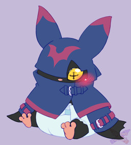 ambiguous_gender anthro belt blush clothed clothing diaper feet sitting spread_legs spreading wearing_diaper winged_arms wings crayonsnthings bandai_namco digimon digimon_beatbreak bat chiropmon digimon_(species) mammal hi_res