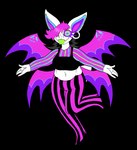 4_wings anthro bat_wings belly belly_shirt black_hair bottomwear clothing ear_piercing eyelashes female forked_tongue fur gauged_ear green_tongue hair hair_over_eye half_top membrane_(anatomy) membranous_wings multi_wing multicolored_eyes neon_pink pants pattern_bottomwear pattern_clothing pattern_pants pattern_shirt pattern_topwear piercing pink_hair pointed_nose purple_eyelashes rainbow_eyes shirt short_tail solo striped_bottomwear striped_clothing striped_pants striped_shirt striped_topwear stripes sweater tail tank_top tongue topwear white_body white_fur white_skin white_tail wings plentyofsoup sadie_(plentyofsoup) bat leaf-nosed_bat mammal microbat vampire vampire_bat yangochiropteran 2024 alpha_channel hi_res neon_colors