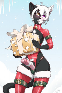 5_fingers abstract_background accessory ahoge anthro bell belt biped black_body black_ears black_fur black_nose black_tail blush box christmas_clothing clothing container cute_fangs ear_piercing erection exposed_chest fangs femboy fingers foreskin fur g-string genitals gift gift_box green_clothing green_underwear hair heterochromia holding_gift holding_object holidays jingle_bell legwear looking_aside male monotone_hair monotone_tail mostly_nude mostly_nude_anthro mostly_nude_male multicolored_body multicolored_ears multicolored_fur partially_retracted_foreskin penis penis_accessory penis_bow penis_poking_out penis_ribbon piercing purple_eyes red_clothing red_legwear red_thigh_highs red_topwear ribbons simple_background smile solo standing star tail teeth thigh_highs topwear two_tone_body two_tone_ears two_tone_fur underwear white_body white_ears white_fur white_hair white_ribbon yildunstar christmas andronamus felid feline mammal 2019 dated digital_drawing_(artwork) digital_media_(artwork) hi_res signature