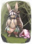 clothing cute_fangs duo eyebrow_through_hair eyebrows fur hair looking_at_viewer open_mouth standing translucent translucent_hair renol made_in_abyss mitty nanachi lagomorph leporid mammal narehate rabbit absurd_res hi_res