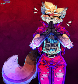 anthro arm_tuft band-aid band-aid_on_face band-aid_on_nose bandage bandage_on_face bandage_on_nose bar_emanata belt black_background black_belt black_body black_fur black_nose bodily_fluids bottomwear cheek_tuft claws clenched_teeth clothed clothing countershade_face countershade_fur countershading crossgender denim denim_bottomwear denim_clothing dipstick_ears dipstick_tail ear_markings elbow_tuft emanata eyebrows eyelashes eyes_closed facial_tuft female finger_claws fingers freckled_face freckles front_view fully_clothed fur gradient_background happy head_tilt inner_ear_fluff jacket jeans legwear logo markings mtf_crossgender multicolored_body multicolored_ears multicolored_fur open_clothing open_jacket open_mouth open_smile open_topwear orange_body orange_fur pants praying red_background red_bottomwear red_clothing red_jacket red_jeans red_pants red_topwear religion sharp_teeth shirt simple_background small_waist smile snout solo standing tail tail_markings teeth text text_on_clothing text_on_shirt text_on_topwear thigh_gap topwear torn_bottomwear torn_clothing torn_jeans torn_legwear torn_pants tuft white_body white_clothing white_countershading white_fur white_shirt white_topwear wide_hips fourtimescold christianity randi_(xexeezy) canid canine fox mammal 2024 absurd_res artist_logo cel_shading dated digital_media_(artwork) english_text hi_res portrait shaded three-quarter_portrait