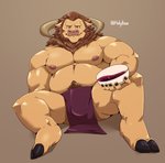 anthro belly bottomwear brown_body brown_fur bulge clothing fur humanoid_hands kemono loincloth male moobs musclegut muscular nipples overweight overweight_anthro overweight_male simple_background solo jumperbear european_mythology greek_mythology mythology kurnak bovid bovine cattle mammal minotaur 2021 absurd_res hi_res