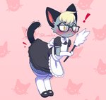 anthro apron apron_bow biped blonde_hair blue_eyes blush bow_tie cleaning_tool clothed clothing crossdressing embarrassed eyewear feather_duster femboy footwear glasses gloves grey_body hair handwear heterochromia legwear maid_uniform male shoes socks solo uniform yellow_eyes luxx animal_crossing nintendo raymond_(animal_crossing) domestic_cat felid feline felis mammal 2020 digital_media_(artwork) hi_res